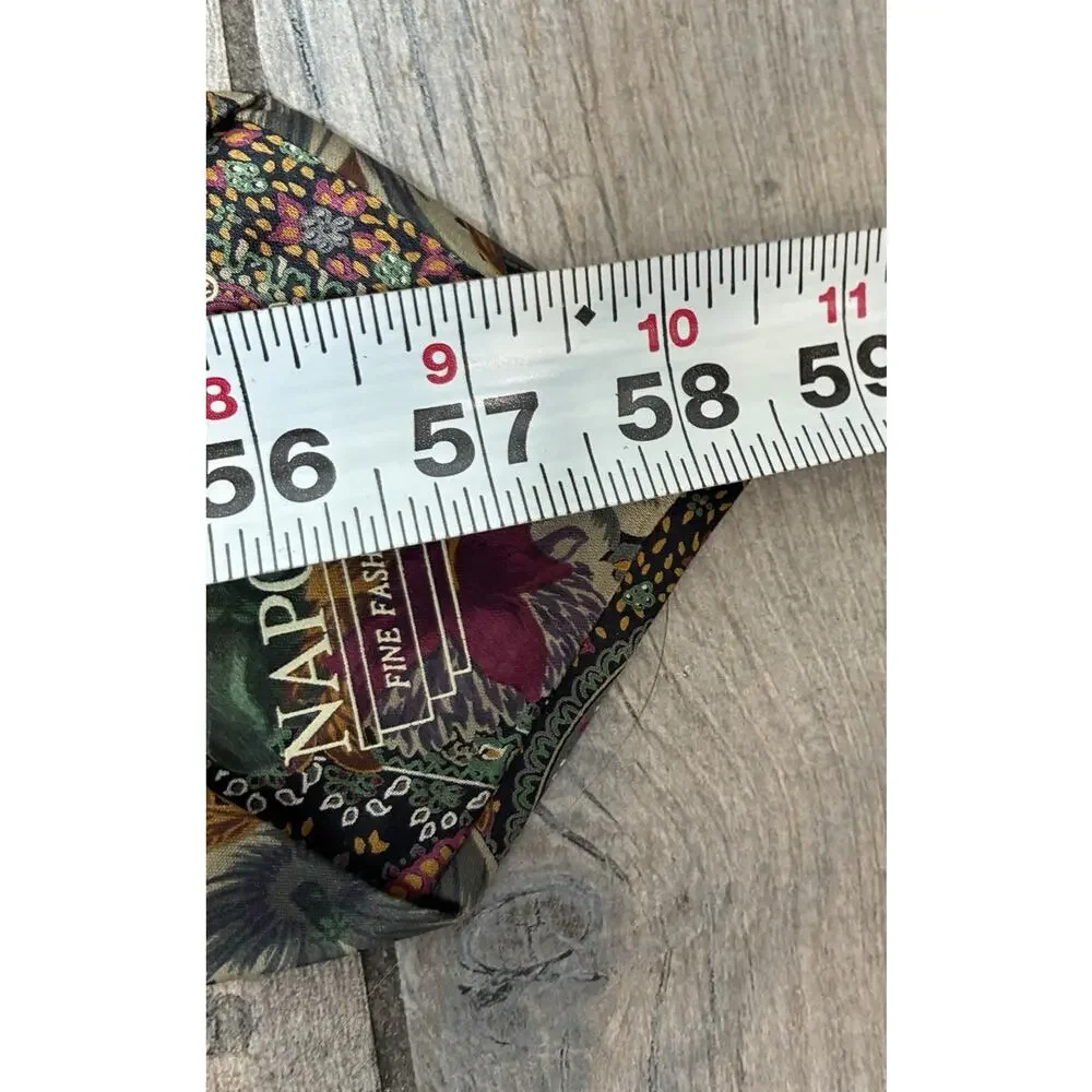Rare Vintage Napoleon Silk Tie Paisley Floral Gold Plate Keeper Loop Jewel Tone